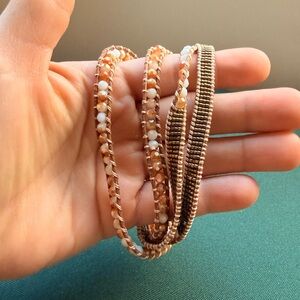 Victoria Emerson 5 Wrap Bracelet | Boho Leather Peach Crystal Beads